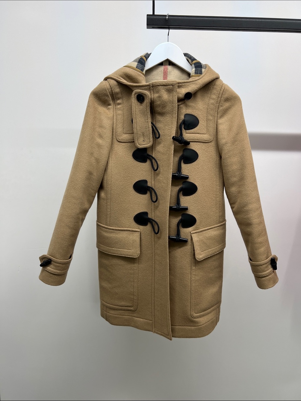 Burberry Camel Toggle Pea Coat with Hood